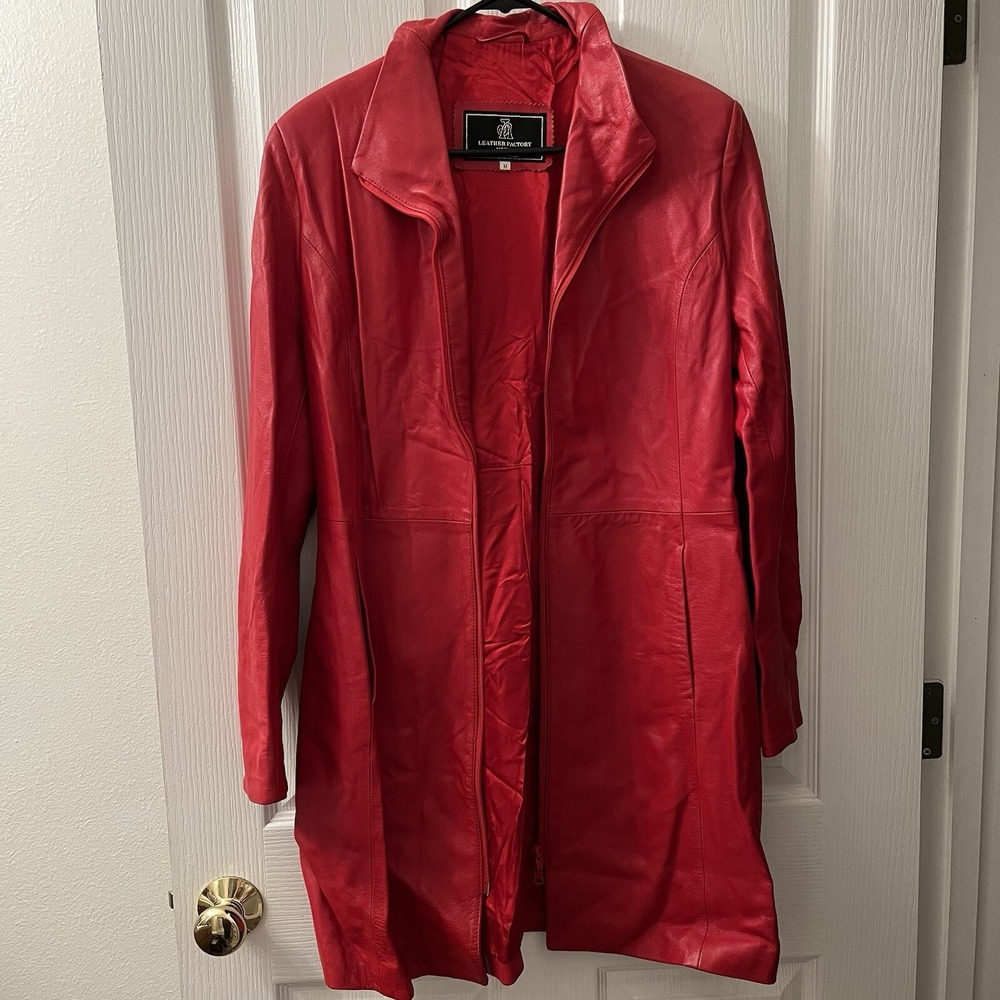 AJ Leather Factory Jacket Florence Italy Leather Zip Up Red Sz M‎ VTG 90s Y2K